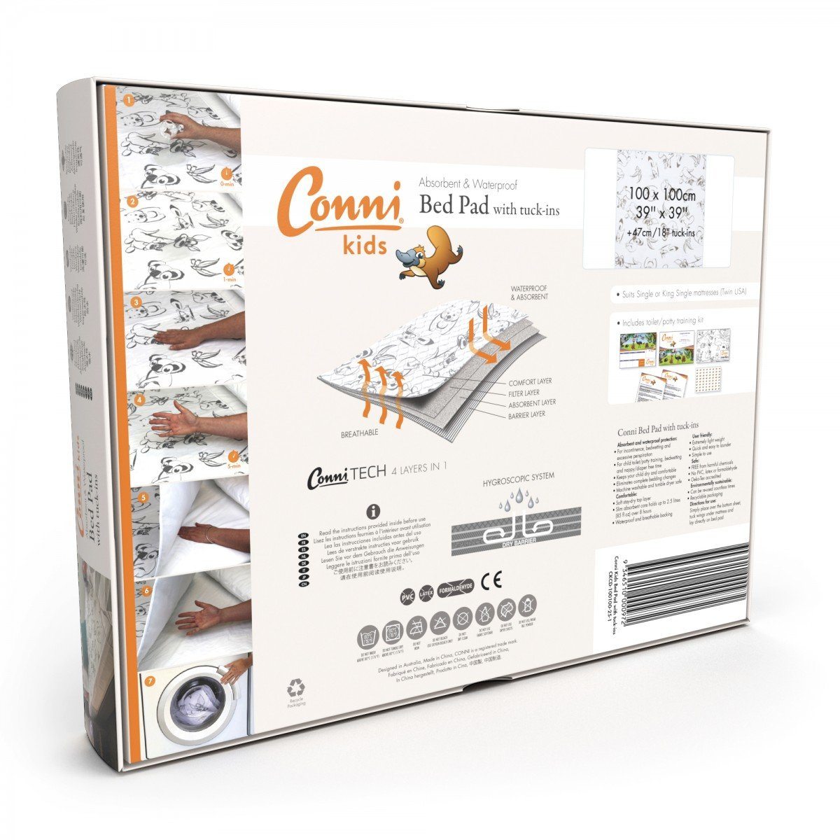 Conni Reusable Kids Bed Pad with Tuck-Ins incontinence bed wetting 